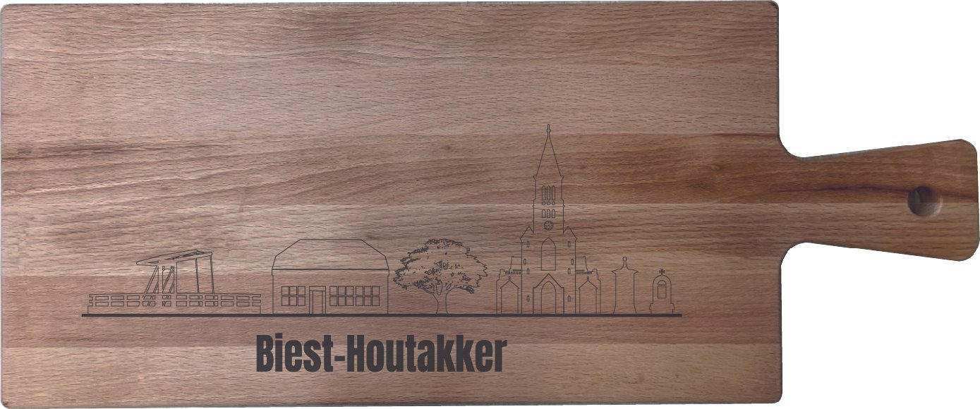 Borrelplank met skyline gravure - Biest-Houtakker